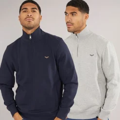 Discount THREADBARE Herre Marigold To Pak 1/4 Lynet Sweatshirts Navy / Grå