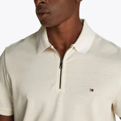 Best Tommy Hilfiger Herre Merceriseret Pique Polo med Lynlås Ivory Petal