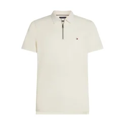 Best Tommy Hilfiger Herre Merceriseret Pique Polo med Lynlås Ivory Petal