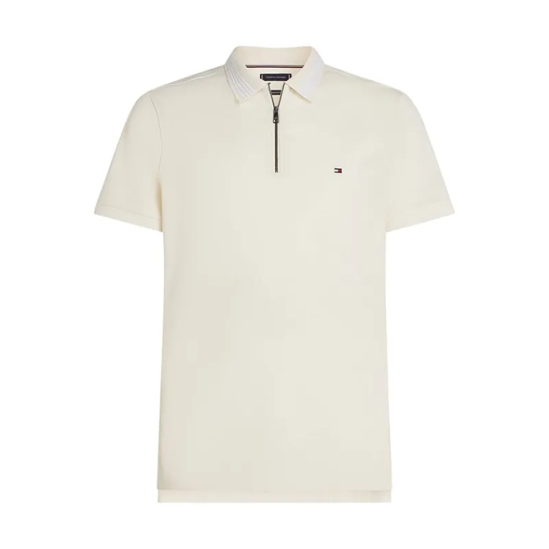 Best Tommy Hilfiger Herre Merceriseret Pique Polo med Lynlås Ivory Petal