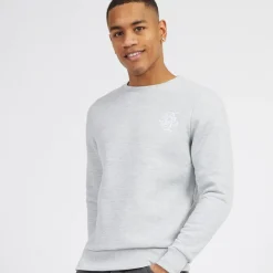 Brave Soul Herre Middelalder Crew Neck Sweatshirt Lysegrå Melange/Hvid