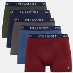 Outlet Lyle And Scott Vintage Herre Miller Fem Pak Boxer Trusser Peacoat/Ruby Wine/Granite Grey/Blue Horizon/Beetle Flerfarvet