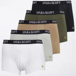 Online Lyle And Scott Vintage Herre Miller Fem Pak Boxer Trusser Bright White/Mirage Grey/Silver Sage/Beetle/Sort Flerfarvet