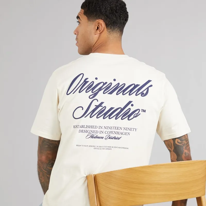 Clearance JACK & JONES Herre Norrebro Typo T-shirt Antique Hvid Off-white