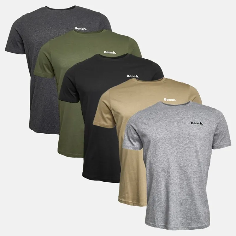 Online Bench Herre Nosti Five Pack T-shirts Sort/Khaki/Grå Melange/Mørk Stone/Kul Melange