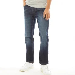 New Crosshatch Herre Nye Prægede Techno Straight Fit Jeans Mørk Vask Blå