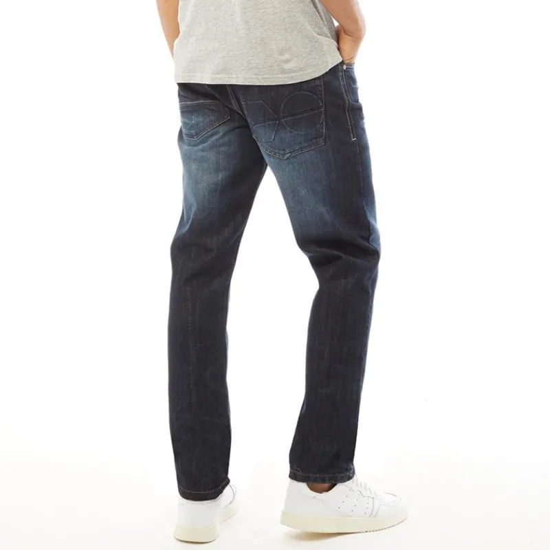 New Crosshatch Herre Nye Prægede Techno Straight Fit Jeans Mørk Vask Blå