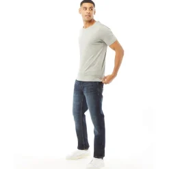 New Crosshatch Herre Nye Prægede Techno Straight Fit Jeans Mørk Vask Blå