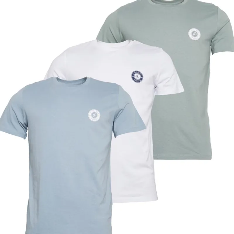 JACK & JONES Herre Nye Tom Rundhals T-Shirts 3-pak Hvid/Ashley Blå/Milieu Grøn