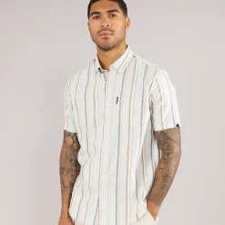 Ben Sherman Herre Oxford Stribet Kortærmet Skjorte Lyseblå