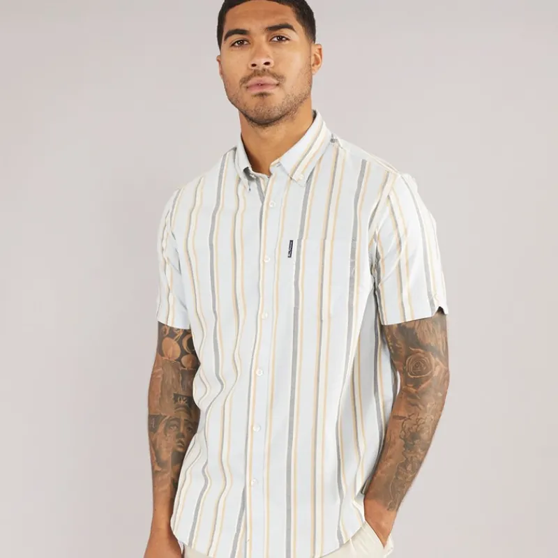 Ben Sherman Herre Oxford Stribet Kortærmet Skjorte Lyseblå