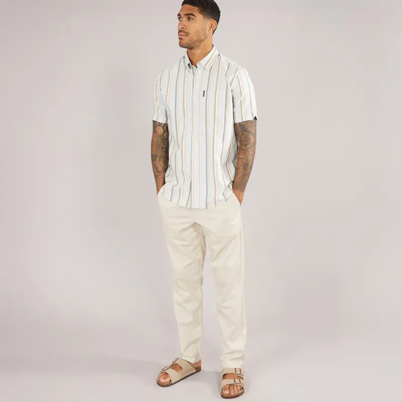 Ben Sherman Herre Oxford Stribet Kortærmet Skjorte Lyseblå
