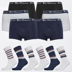 Hot Ben Sherman Herre 6-pak Boxer og 6-pak Sokke Gavesæt Hvid/Sort/Navy Flerfarvet