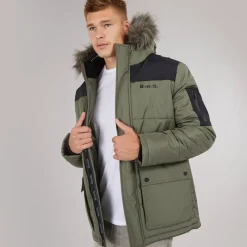 Outlet Bench Herre Pelsbesat Hætteforsynet Vatteret Ripstop Parka Khaki/​Sort kakigrøn