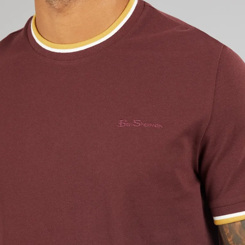 Clearance Ben Sherman Herre Pique Ringer T-Shirt Vin