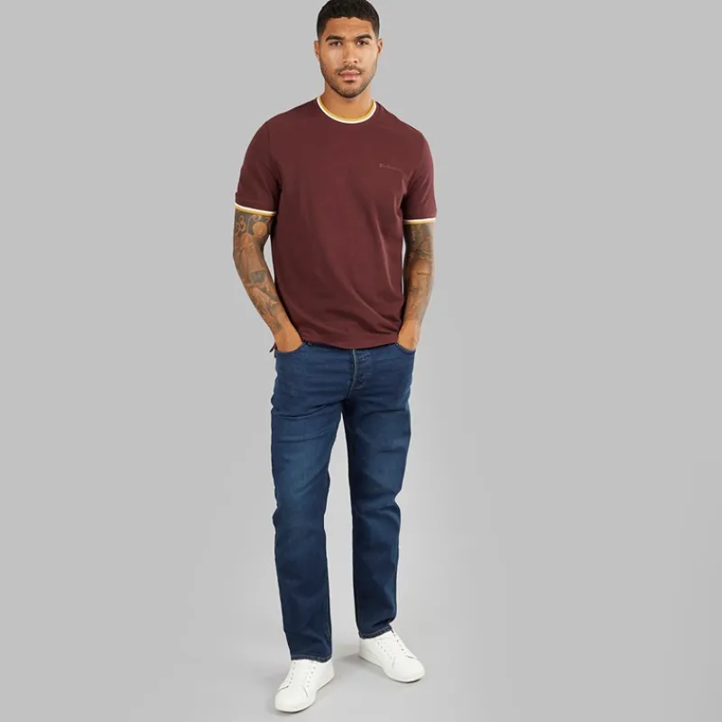 Clearance Ben Sherman Herre Pique Ringer T-Shirt Vin