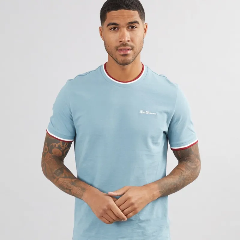 Outlet Ben Sherman Herre Pique Ringer T-shirt Petrol
