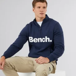 Best Bench Herre Plinth Spots 1/4 Zip Funnel Neck Sweatshirt Navy Marineblå