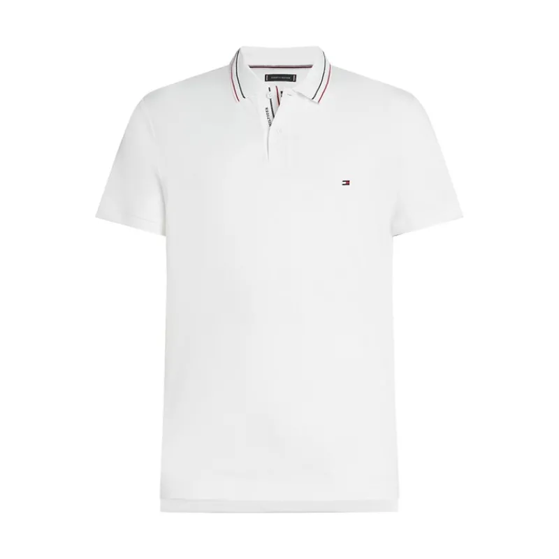 Discount Tommy Hilfiger Herre Polo med Stolpelukning Detalje Hvid