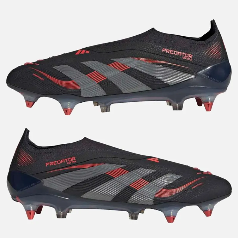 adidas Herre Predator Elite LL Snørebåndsløse Stealth Victory Pack SG Blød Bund Fodboldstøvler Core Black/Grey Four/Lucid Red