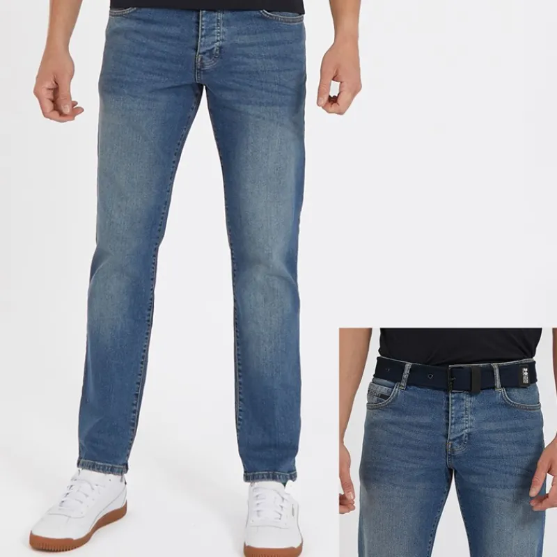 Hot Crosshatch Herre Princed Jeans med lige pasform Stenvasket Stonewash