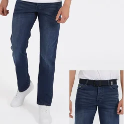 Clearance Crosshatch Herre Princed Straight Fit Jeans Mørk Vask Mørkeblå