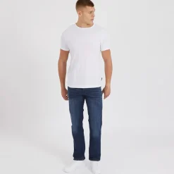 Clearance Crosshatch Herre Princed Straight Fit Jeans Mørk Vask Mørkeblå