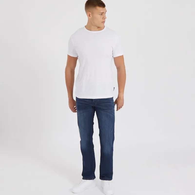 Clearance Crosshatch Herre Princed Straight Fit Jeans Mørk Vask Mørkeblå