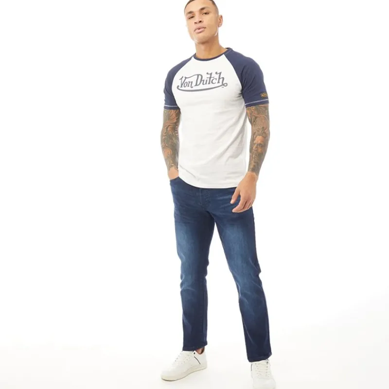 Clearance Crosshatch Herre Princed Straight Fit Jeans Mørk Vask Mørkeblå