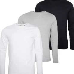 Brave Soul Herre Prøvepakke Tre Langærmede T-shirts Sort/​Hvid/​Lysegrå Melange Grå Mergel