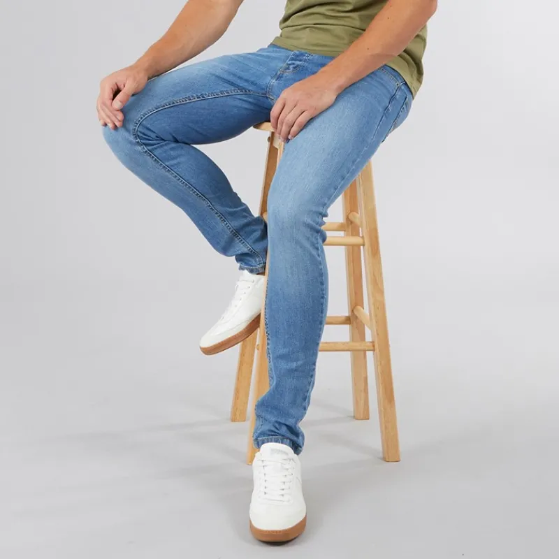 New Bench Herre Ralemo Skinny Jeans Midwash Mellemblå