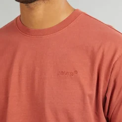 Best Levi's Herre Rød Tab Vintage T Shirt Garment Farvet Rød Maling