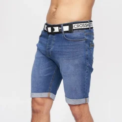 Outlet Crosshatch Herre Reestier Denim Shorts Mellem Vask Mellemblå