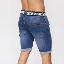 Outlet Crosshatch Herre Reestier Denim Shorts Mellem Vask Mellemblå