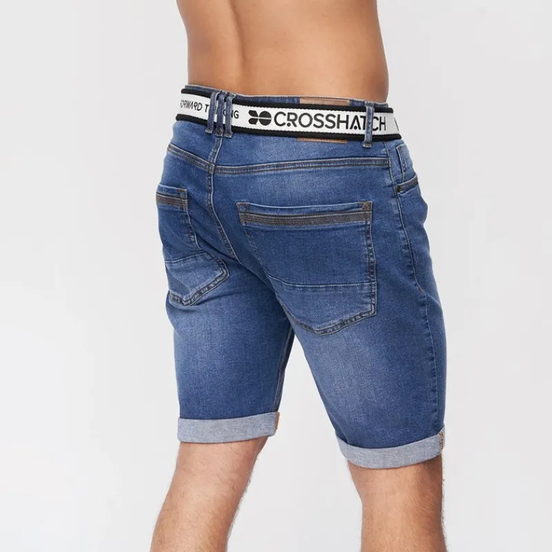 Outlet Crosshatch Herre Reestier Denim Shorts Mellem Vask Mellemblå
