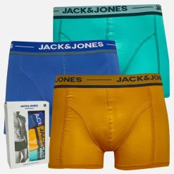 Sale JACK & JONES Herre Rex Ensfarvet Tre Pak Boxer Trusser Dazzling Blue/Pool Blue/Iceland Poppy