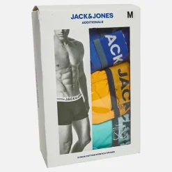 Sale JACK & JONES Herre Rex Ensfarvet Tre Pak Boxer Trusser Dazzling Blue/​Pool Blue/​Iceland Poppy