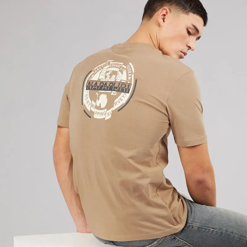 Outlet Napapijri Herre Rift Ryg Grafik T-shirt Beige Rocky