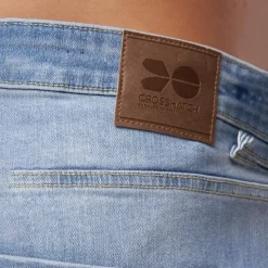 Sale Crosshatch Herre Riptrey Denim Shorts med ridsede detaljer Lyseblå