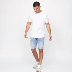 Sale Crosshatch Herre Riptrey Denim Shorts med ridsede detaljer Lyseblå