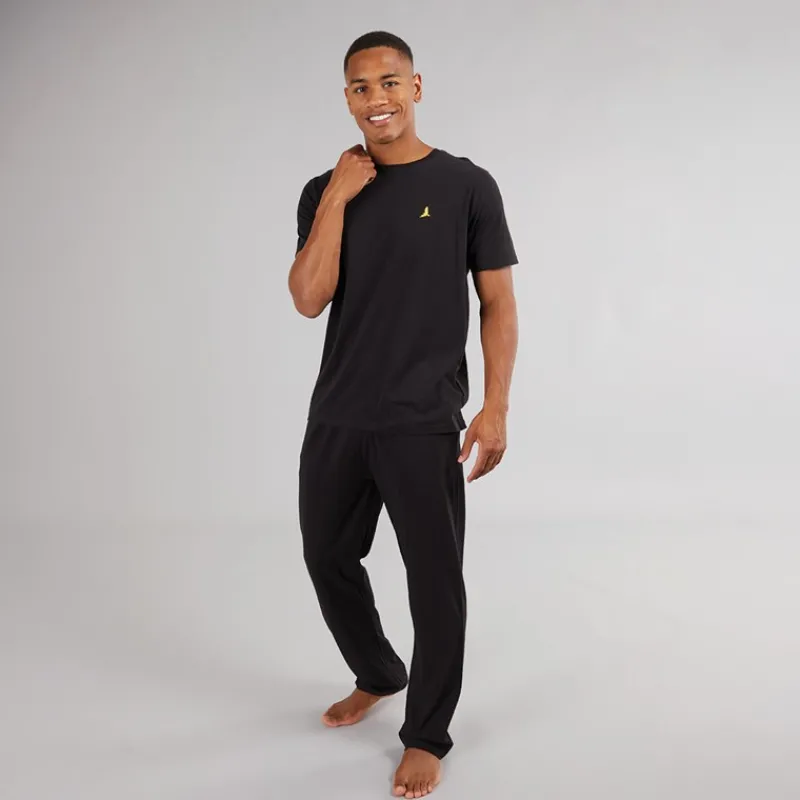 Outlet Brave Soul Herre Robbert T-shirt Og Lounge Bukser Sæt Sort
