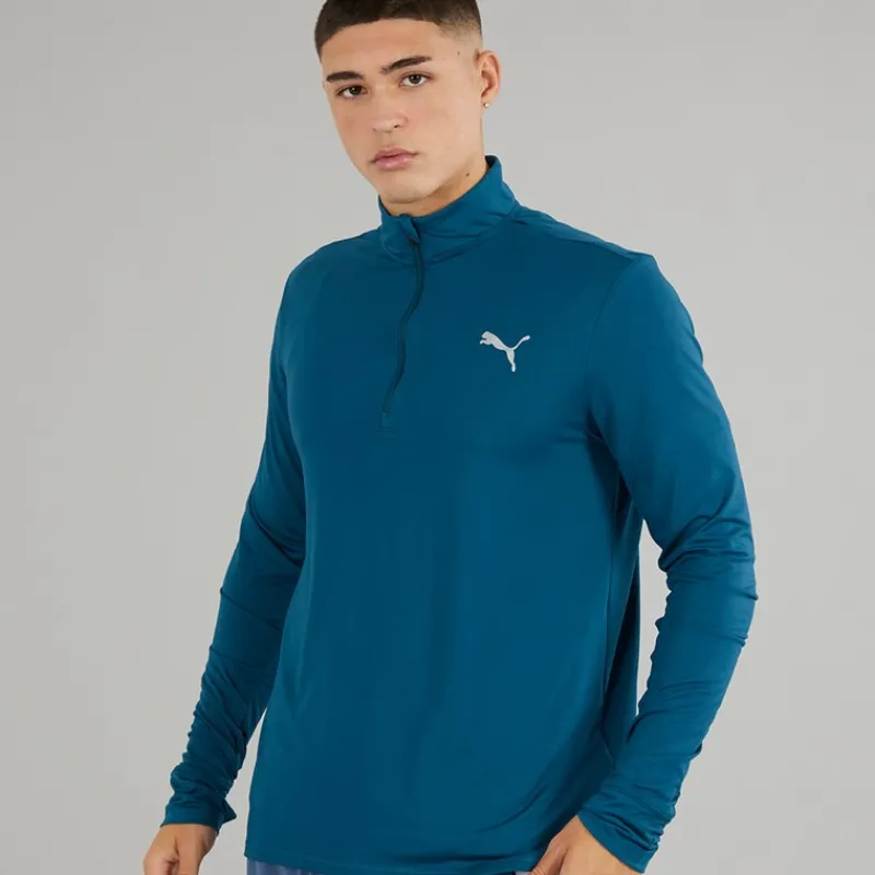 Discount Puma Herre Run Favorit 1/4 Zip Løbe T-shirt Ocean Tropic Blå