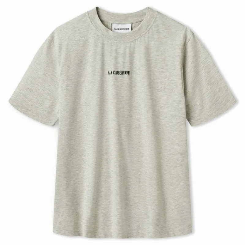Han KJØBENHAVN Herre Script Logo Boxy T-shirt Grå Melange Grå Mergel