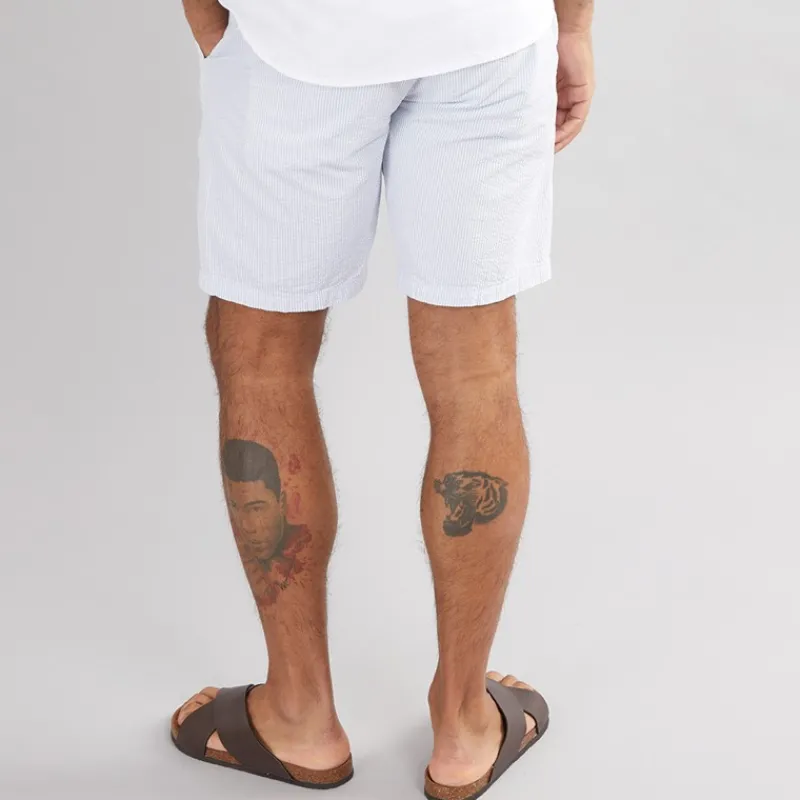 Hot Ben Sherman Herre Seersucker Stribede Shorts Lyseblå