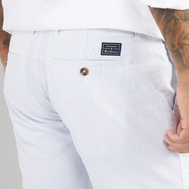 Hot Ben Sherman Herre Seersucker Stribede Shorts Lyseblå
