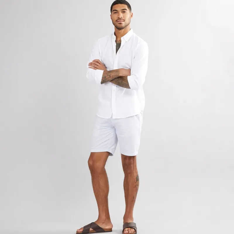 Hot Ben Sherman Herre Seersucker Stribede Shorts Lyseblå