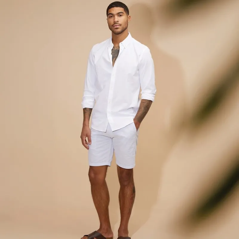 Hot Ben Sherman Herre Seersucker Stribede Shorts Lyseblå
