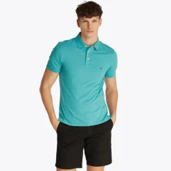 Outlet Tommy Hilfiger Herre Slim Polo Hazy Teal Grønblå