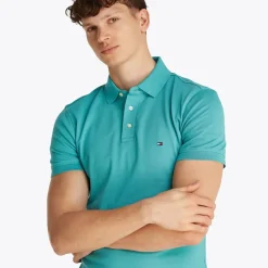 Outlet Tommy Hilfiger Herre Slim Polo Hazy Teal Grønblå