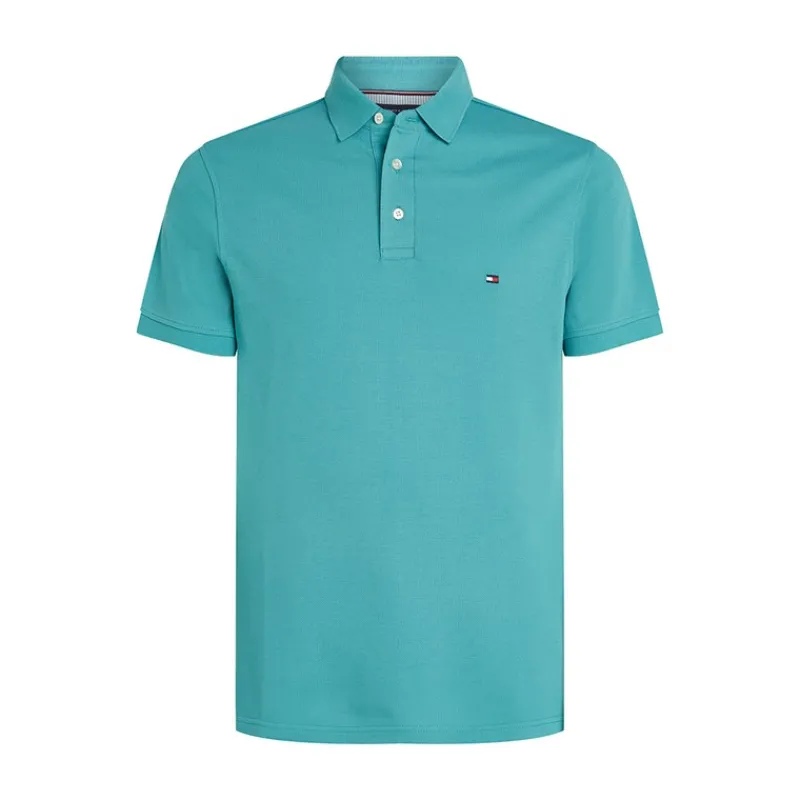 Outlet Tommy Hilfiger Herre Slim Polo Hazy Teal Grønblå